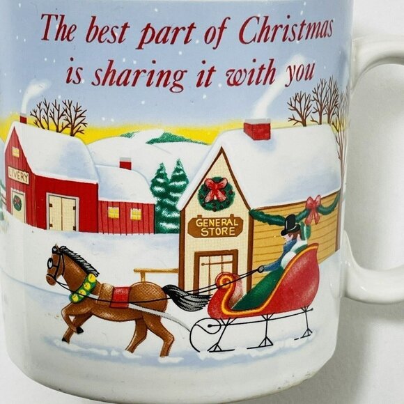 Vintage Russ Mug Set 2 Christmas European Blue Red Winter Snow Korea 8191 8329 - Picture 3 of 12